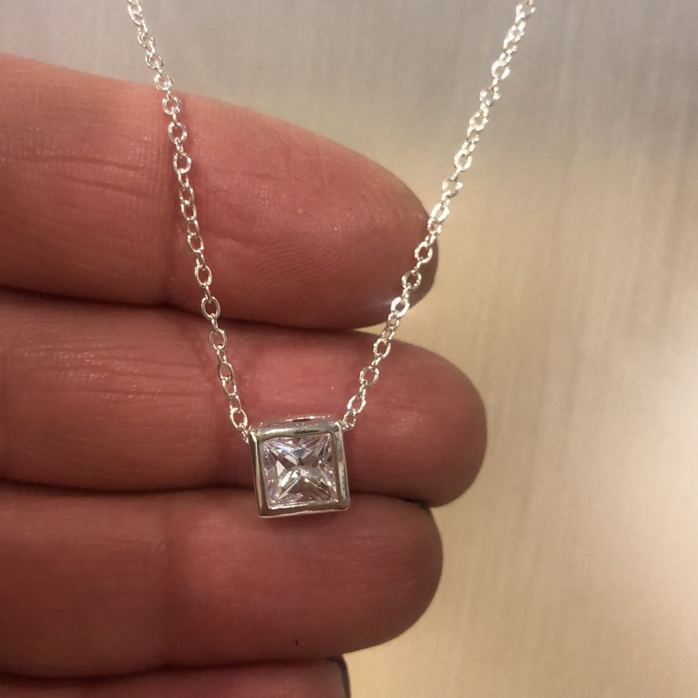 Square Cut Cubic Zirconia Necklace-NWT-Boutique - Picture 3 of 11